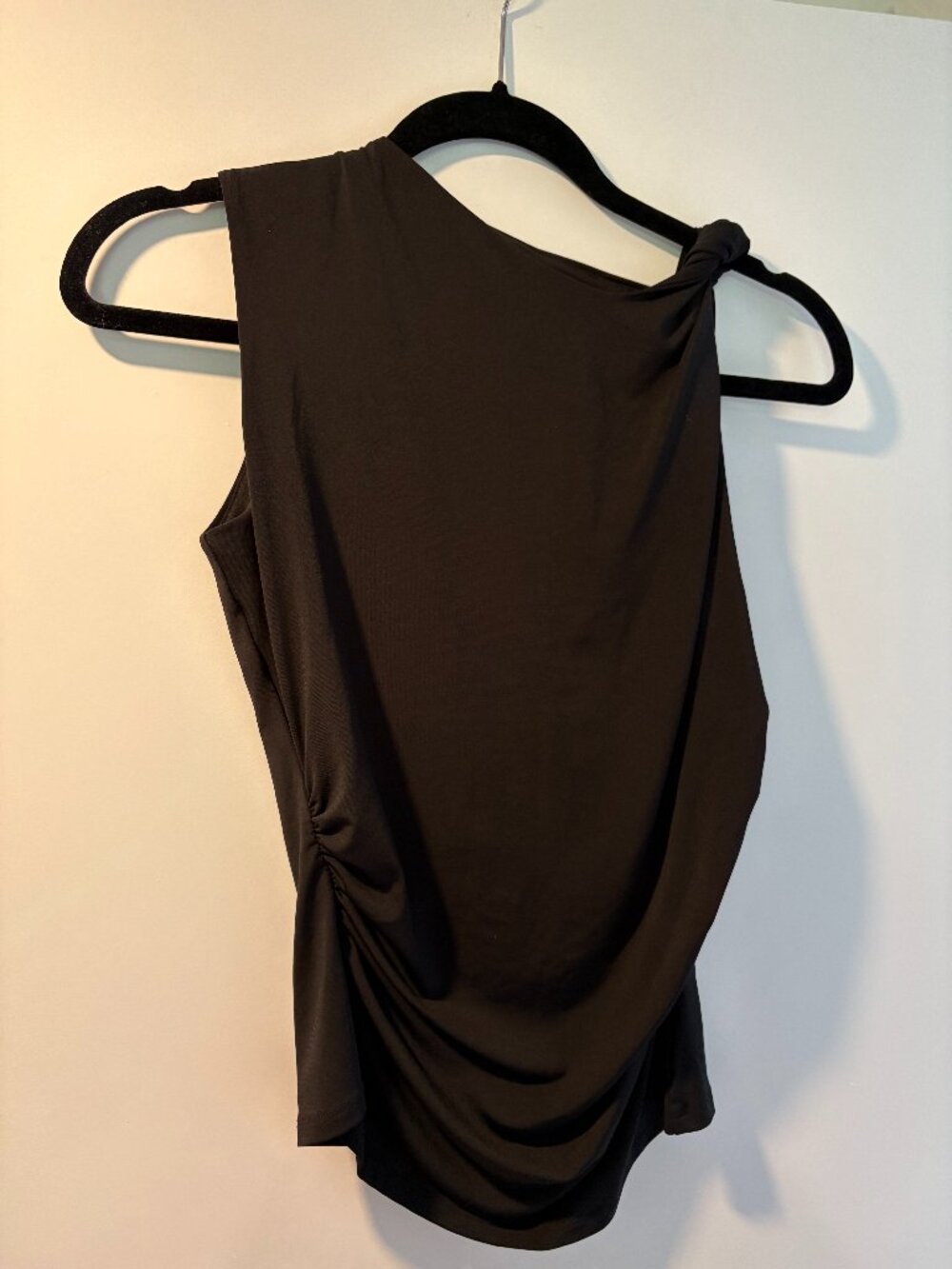 H&M Black Asymmetric Twist Shoulder Tank Ruched Side Jersey Top M